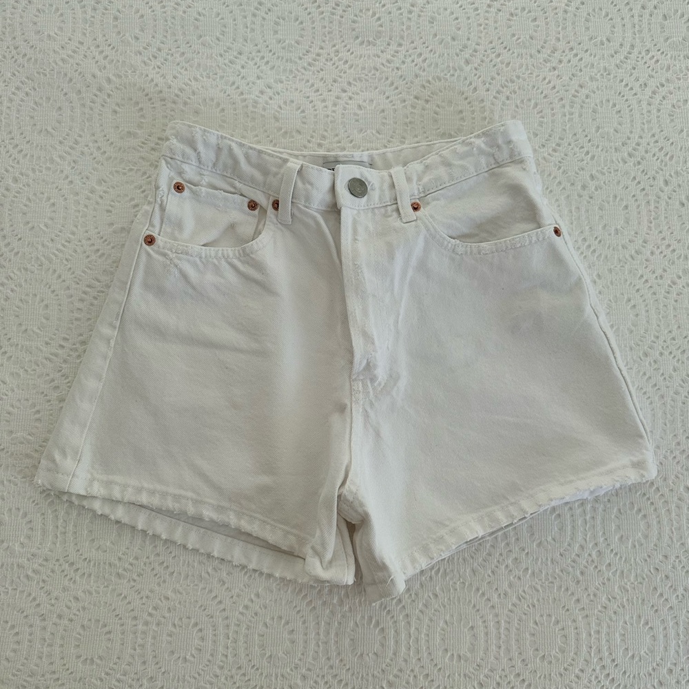 Zara White High Waist Denim Shorts
